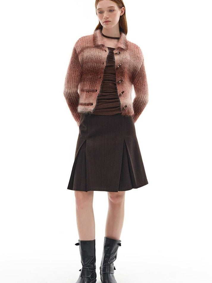 someonesometimes Soft Mohair Blend Lapel Collar Button Front Women Pink Brown Gradient Cardigans