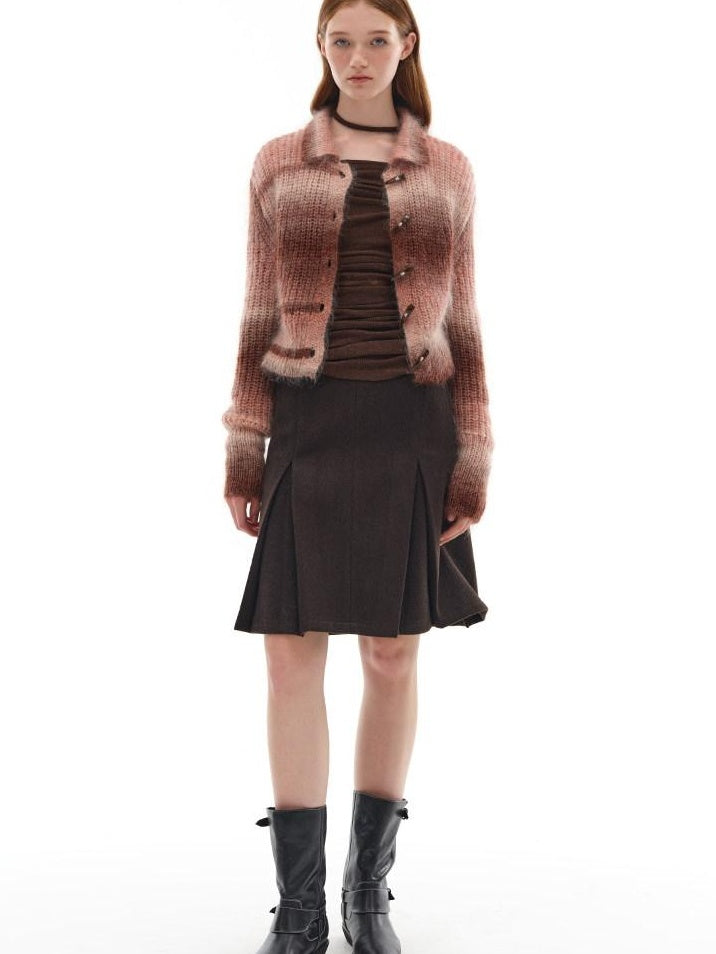 someonesometimes Soft Mohair Blend Lapel Collar Button Front Women Pink Brown Gradient Cardigans