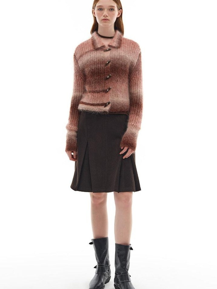 someonesometimes Soft Mohair Blend Lapel Collar Button Front Women Pink Brown Gradient Cardigans