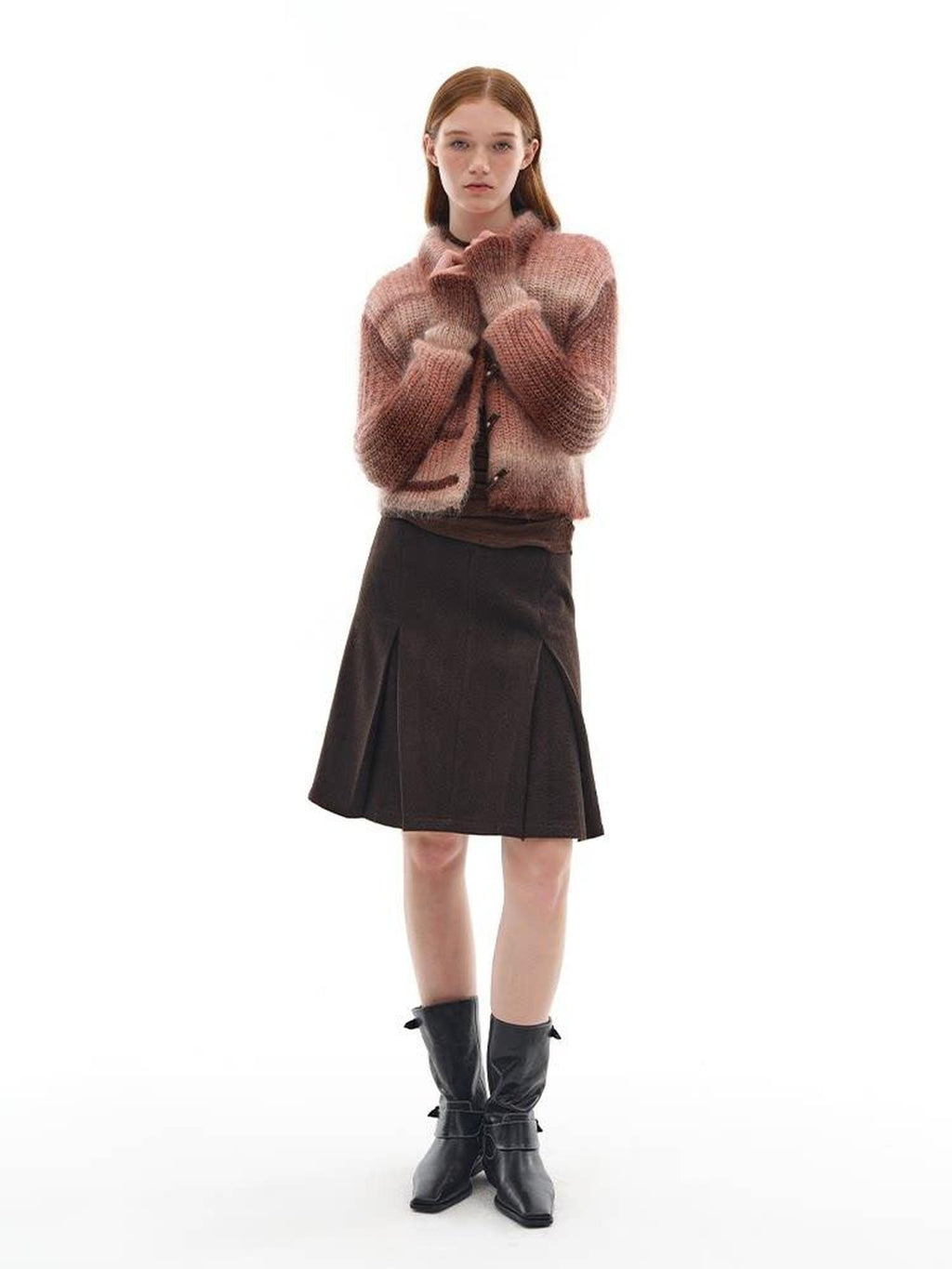 someonesometimes Soft Mohair Blend Lapel Collar Button Front Women Pink Brown Gradient Cardigans