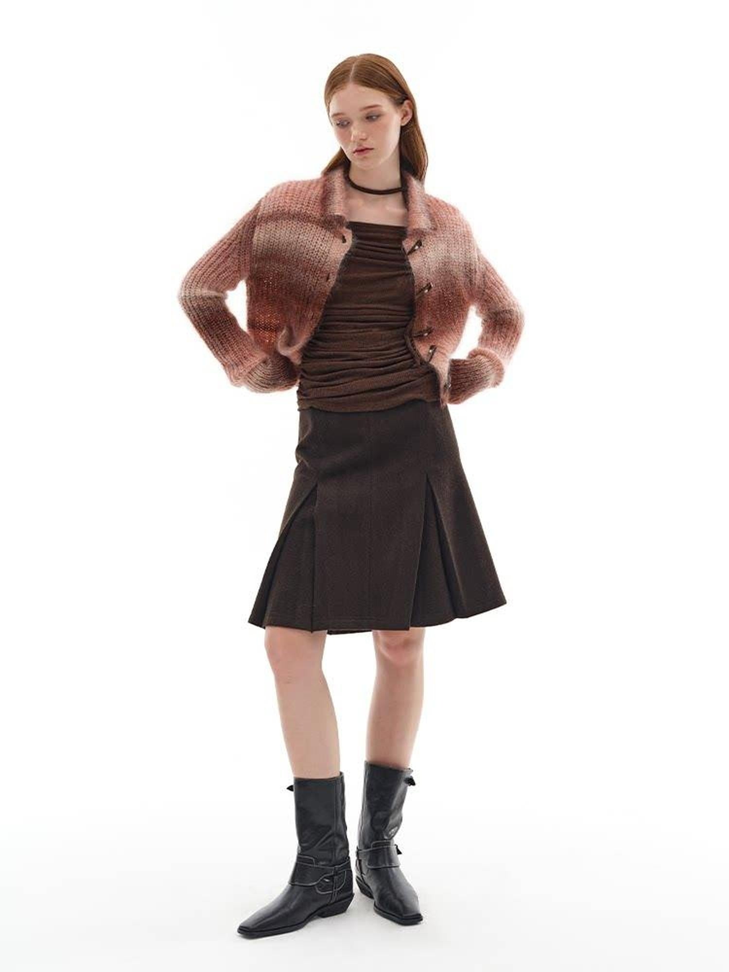 someonesometimes Soft Mohair Blend Lapel Collar Button Front Women Pink Brown Gradient Cardigans