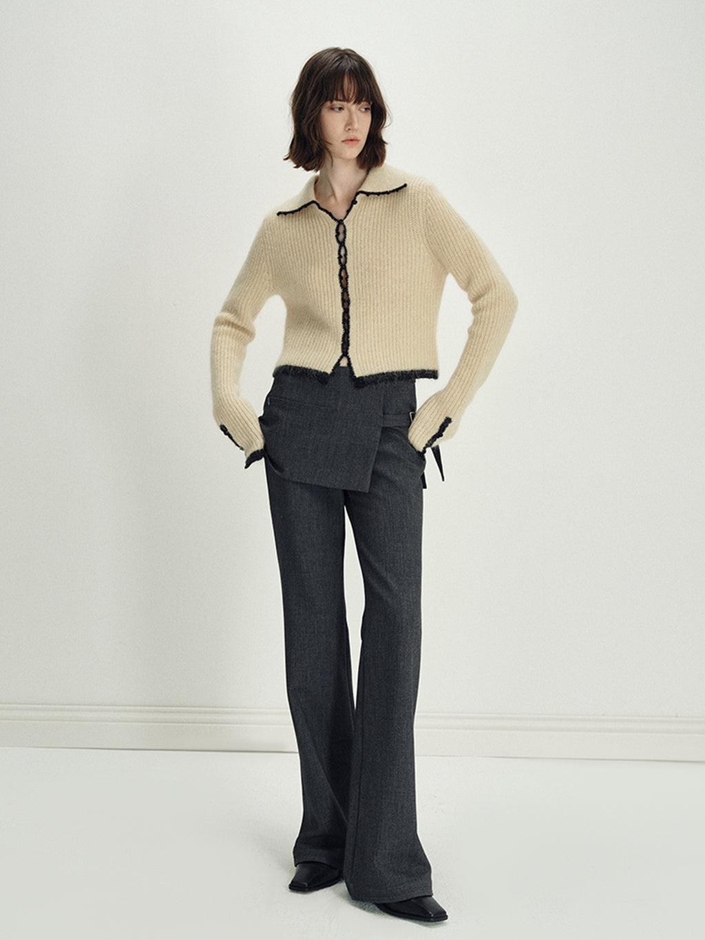 someonesometimes Soft Mohair Wool Blend Slim Short Lapel Buttoned Women Knitwear Cardigans