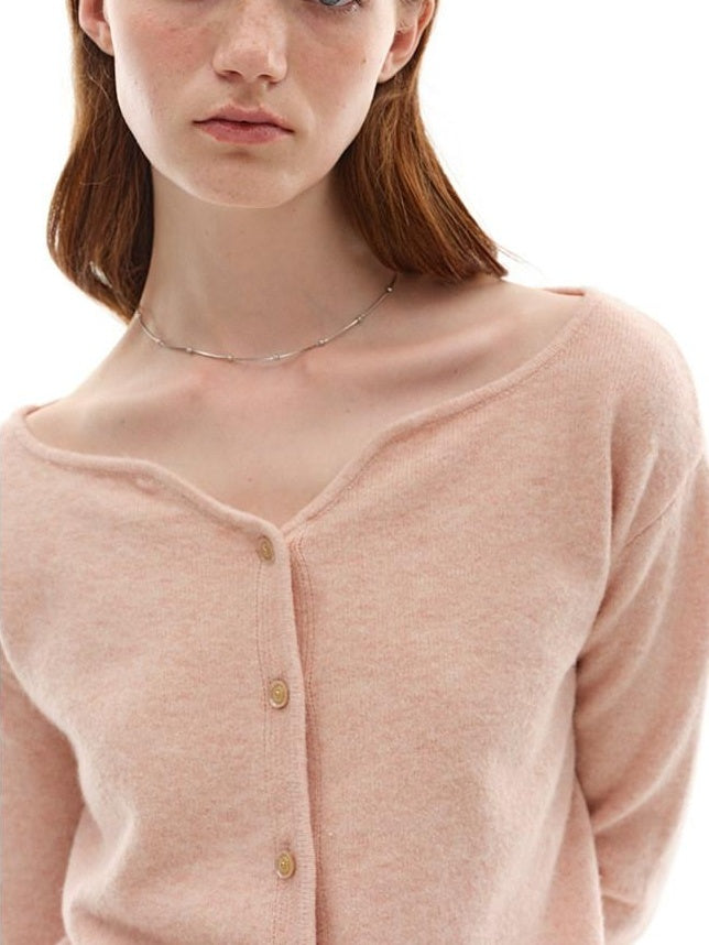 someonesometimes Soft Pink Cozy Wool Button V-neck Loose Fit Unisex Knit Cardigans