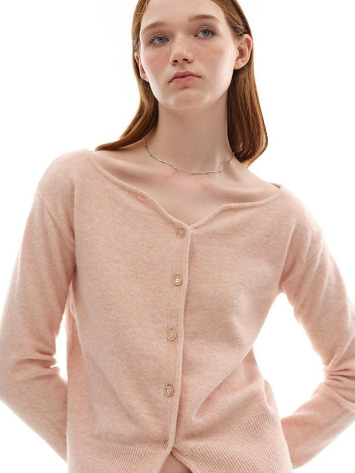 someonesometimes Soft Pink Cozy Wool Button V-neck Loose Fit Unisex Knit Cardigans