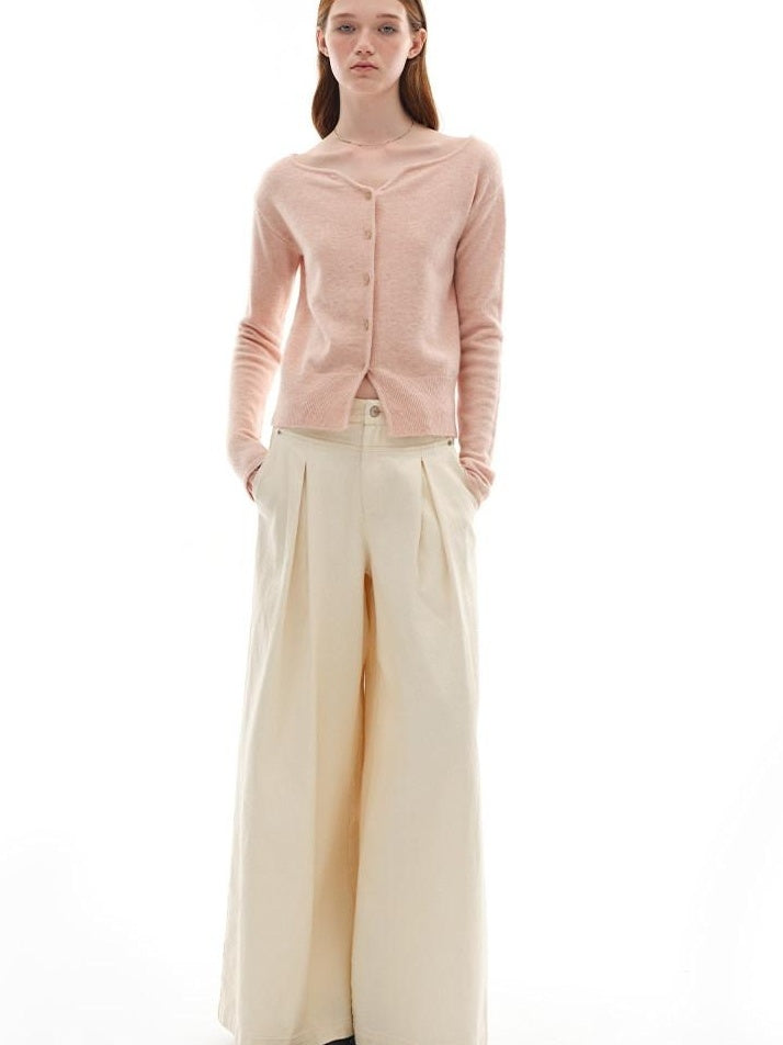 someonesometimes Soft Pink Cozy Wool Button V-neck Loose Fit Unisex Knit Cardigans
