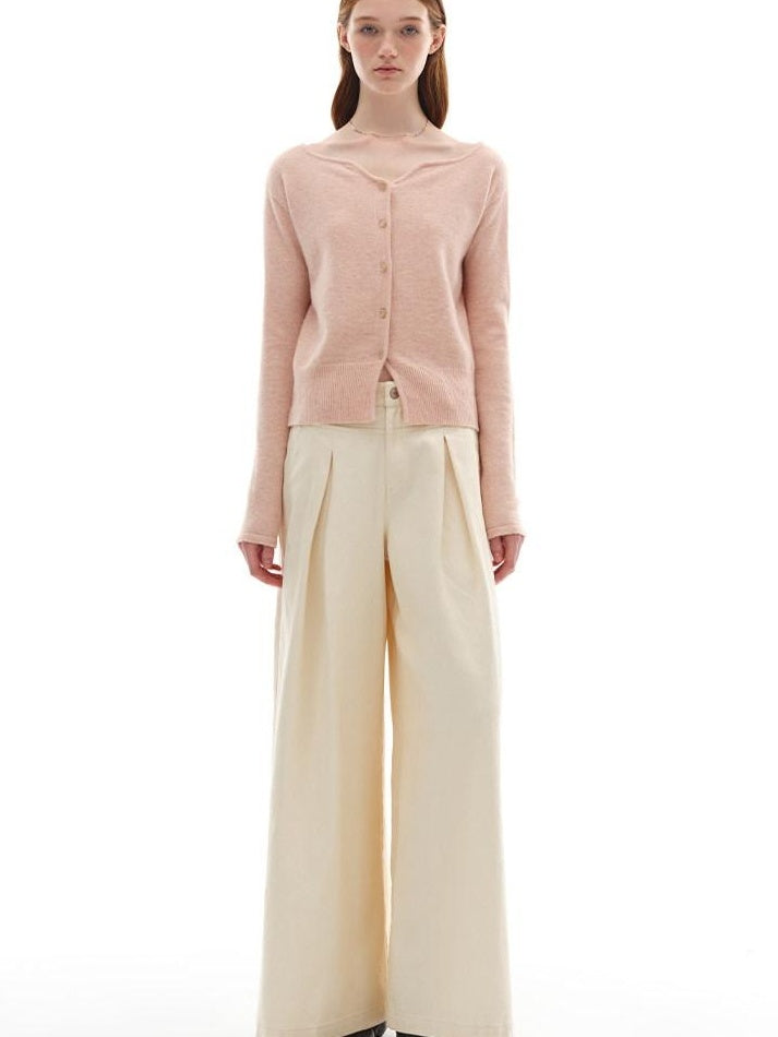 someonesometimes Soft Pink Cozy Wool Button V-neck Loose Fit Unisex Knit Cardigans