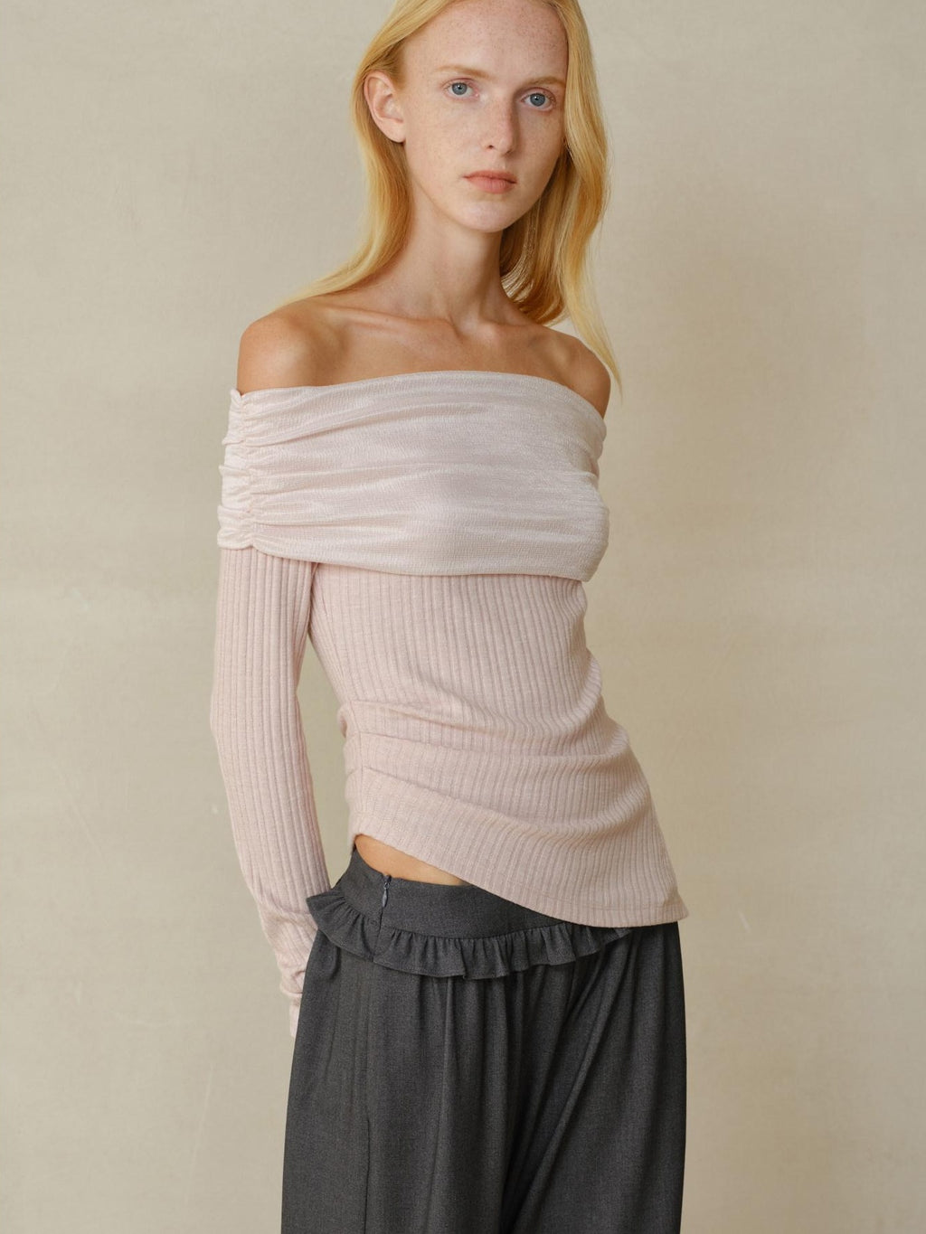 someonesometimes Soft Stretch Casual Ruffle Hem Women Heather Grey Viscose Blend Wide Leg Pants