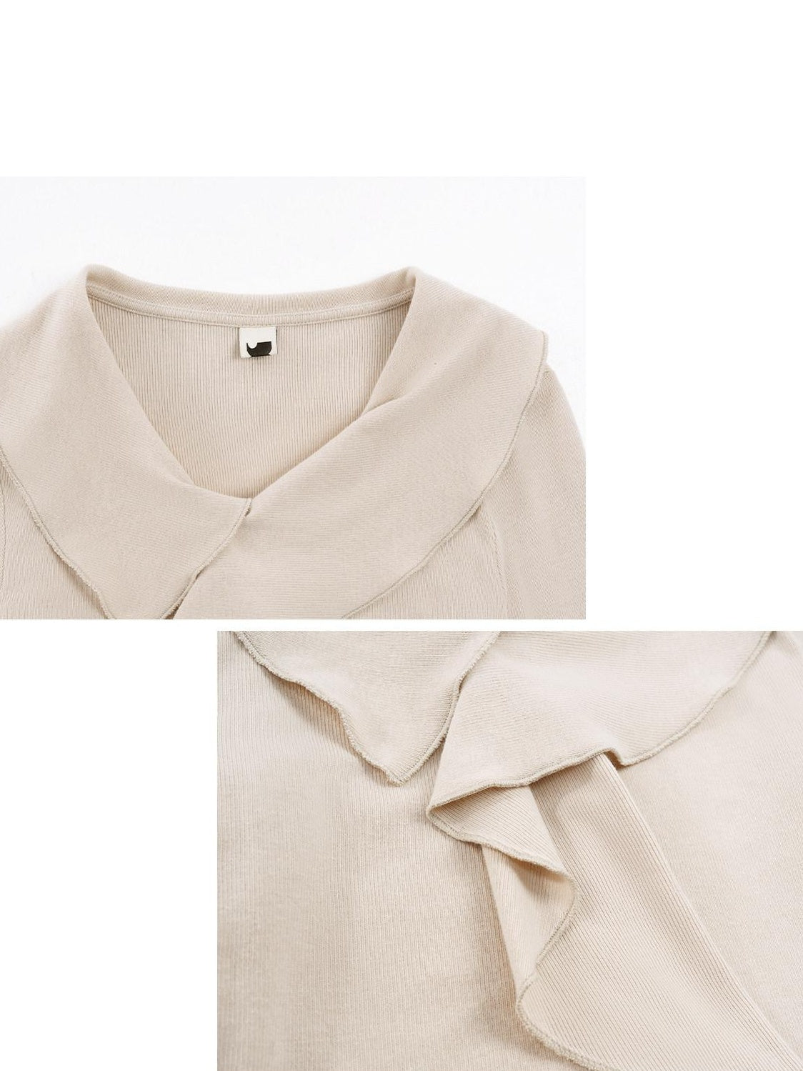 someonesometimes Soft Stretch Knit Slim Fit Casual V-neck Women Sand Long Sleeve T-Shirts