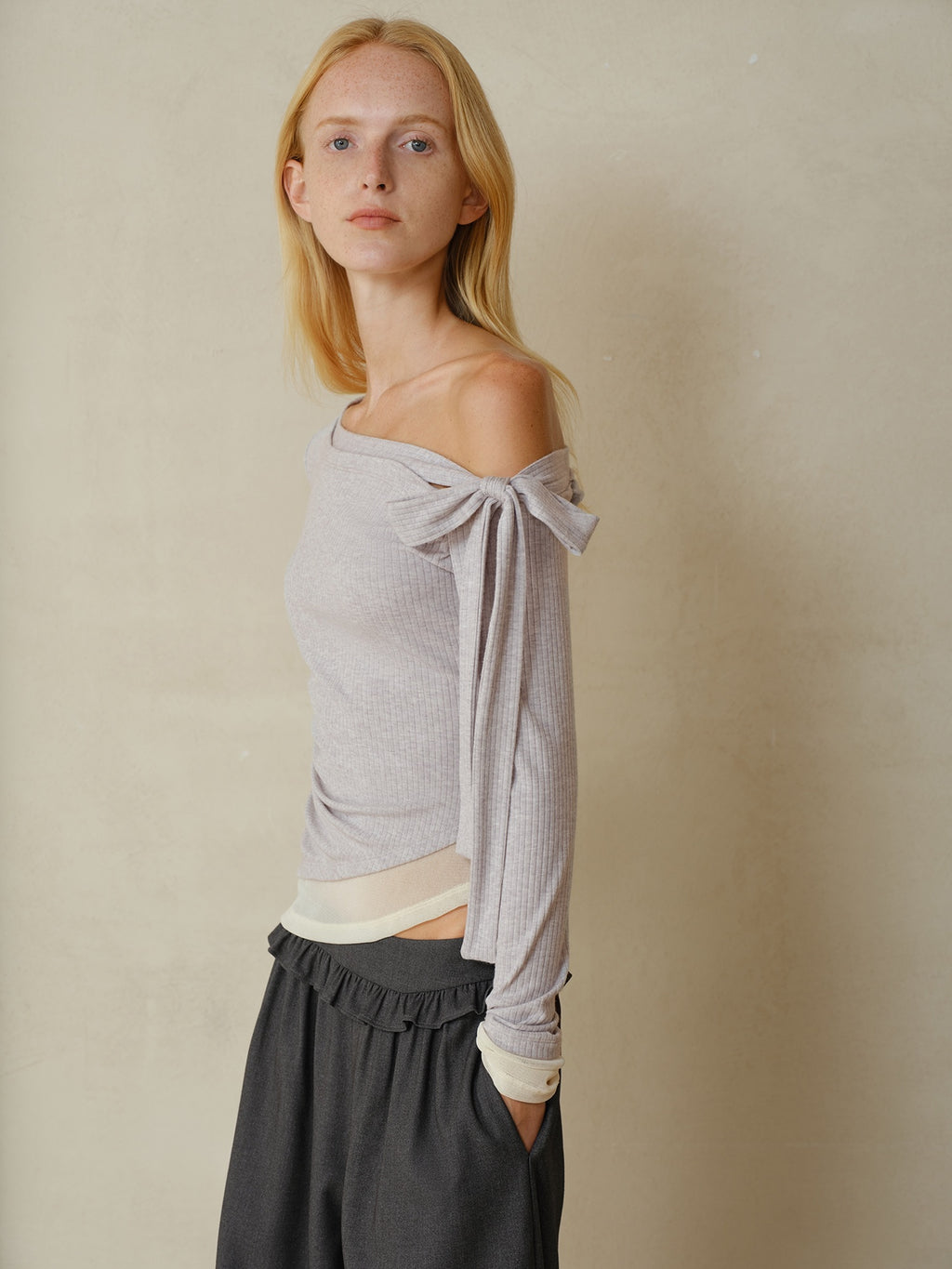 someonesometimes Soft Stretch Lavender Bow Slim Fit Casual Long Sleeve Women Knit Sweaters