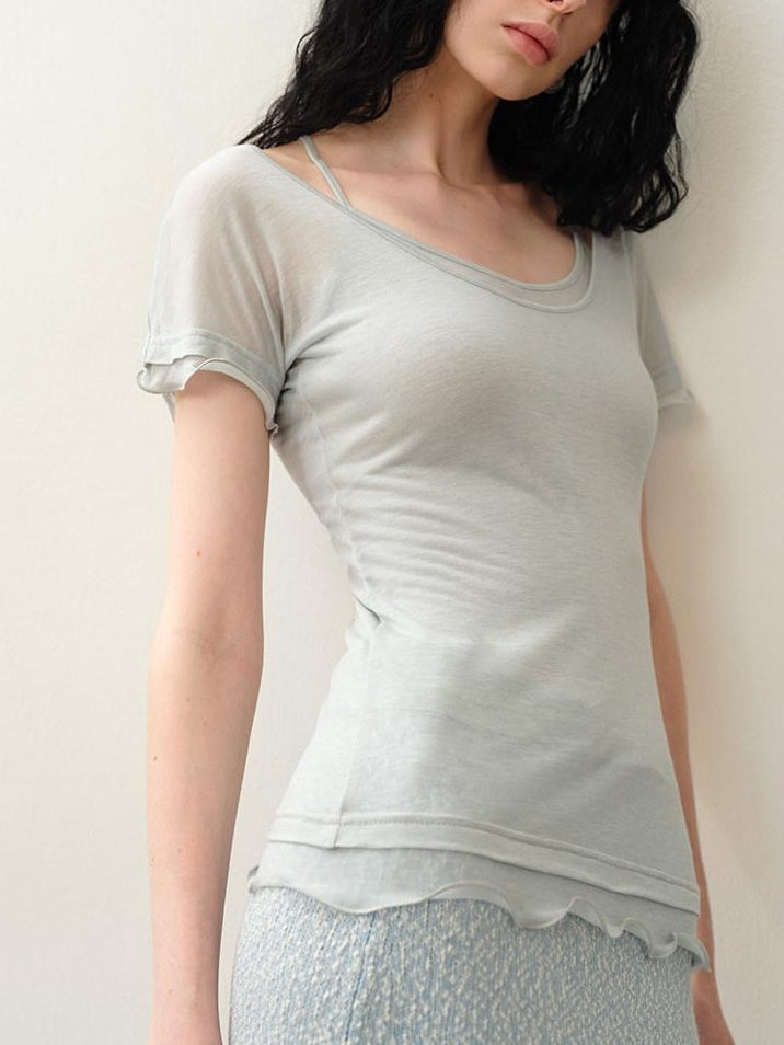 someonesometimes Soft Tencel Lyocell Blend U Neck Two Piece Casual Short Sleeve T-Shirts