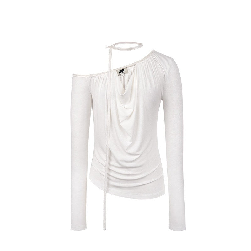 someonesometimes_Soft_Velvet_Lyocell_Slim_Casual_Asymmetrical_Shoulder_Women_Long_Sleeve_T-Shirts_MISSTT