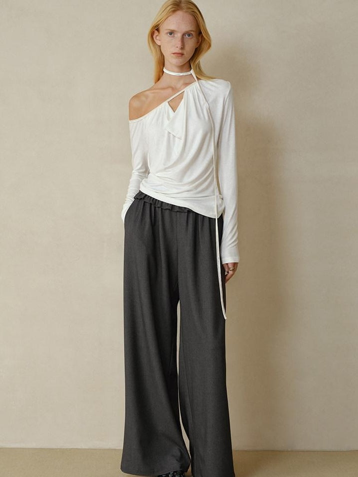 someonesometimes Soft Velvet Lyocell Slim Casual Asymmetrical Shoulder Women Long Sleeve T-Shirts