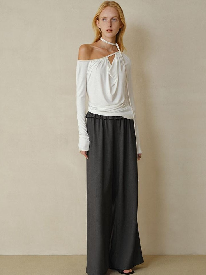 someonesometimes Soft Velvet Lyocell Slim Casual Asymmetrical Shoulder Women Long Sleeve T-Shirts