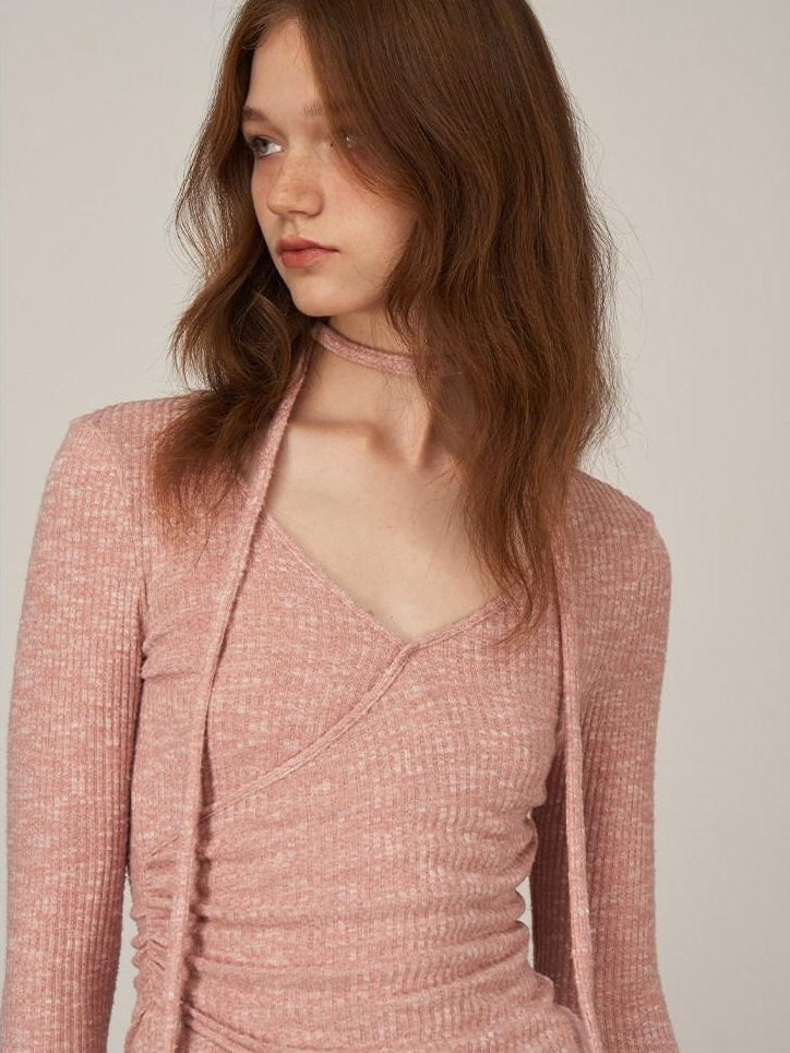 someonesometimes Soft Viscose V-neck Commuter Women Three Quarter Sleeve Clay Pink Sweaters