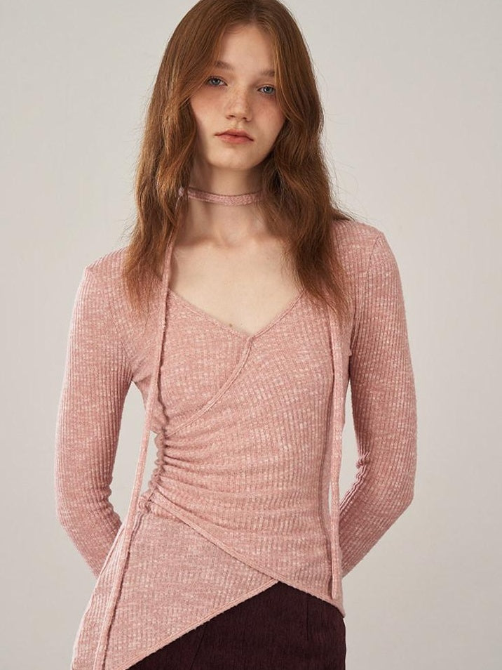 someonesometimes Soft Viscose V-neck Commuter Women Three Quarter Sleeve Clay Pink Sweaters