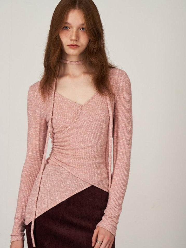 someonesometimes Soft Viscose V-neck Commuter Women Three Quarter Sleeve Clay Pink Sweaters