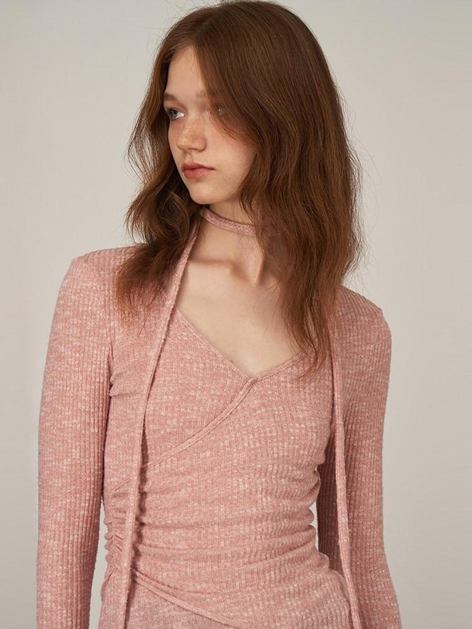 someonesometimes Soft Viscose V-neck Commuter Women Three Quarter Sleeve Clay Pink Sweaters