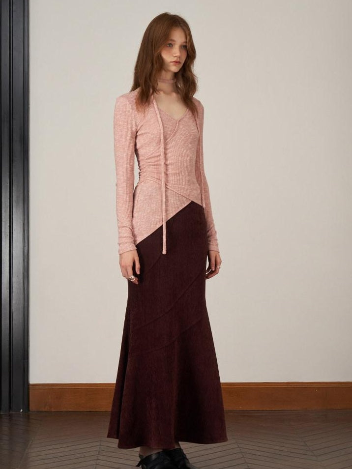 someonesometimes Soft Viscose V-neck Commuter Women Three Quarter Sleeve Clay Pink Sweaters