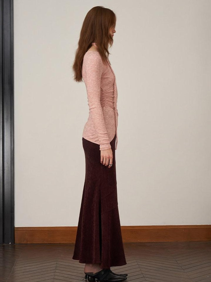 someonesometimes Soft Viscose V-neck Commuter Women Three Quarter Sleeve Clay Pink Sweaters