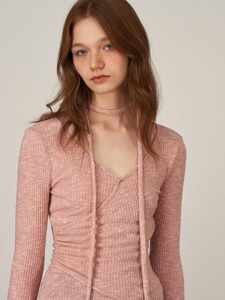 someonesometimes Soft Viscose V-neck Commuter Women Three Quarter Sleeve Clay Pink Sweaters