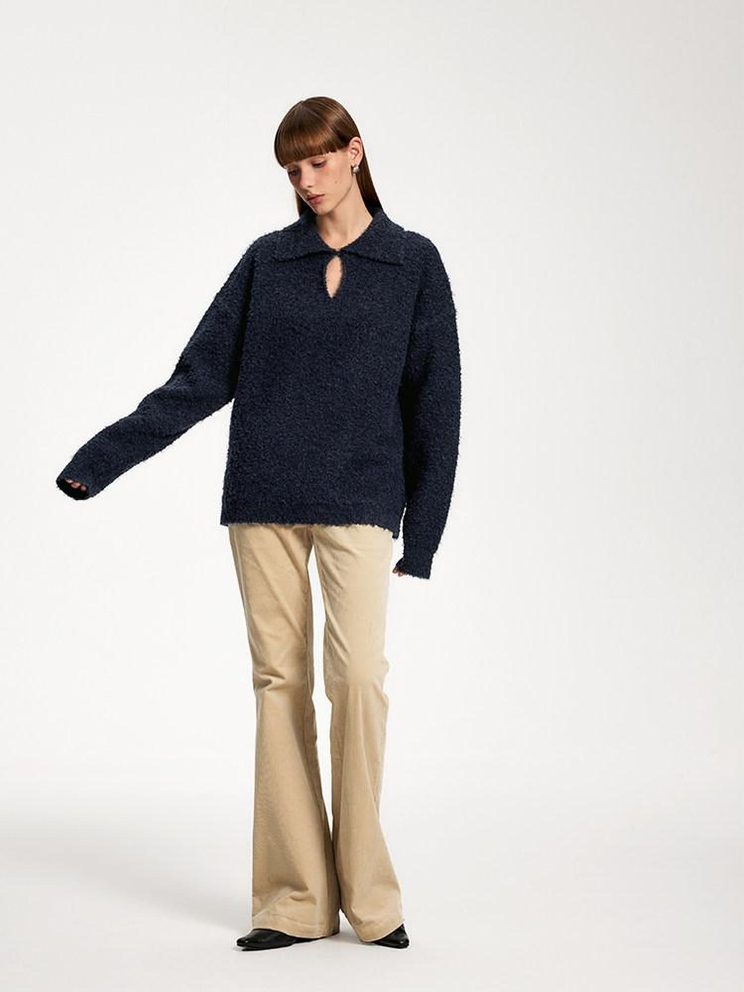 someonesometimes Soft Wool Blend Polo Collar Pullover Commuter Fit Royal Blue Sweaters