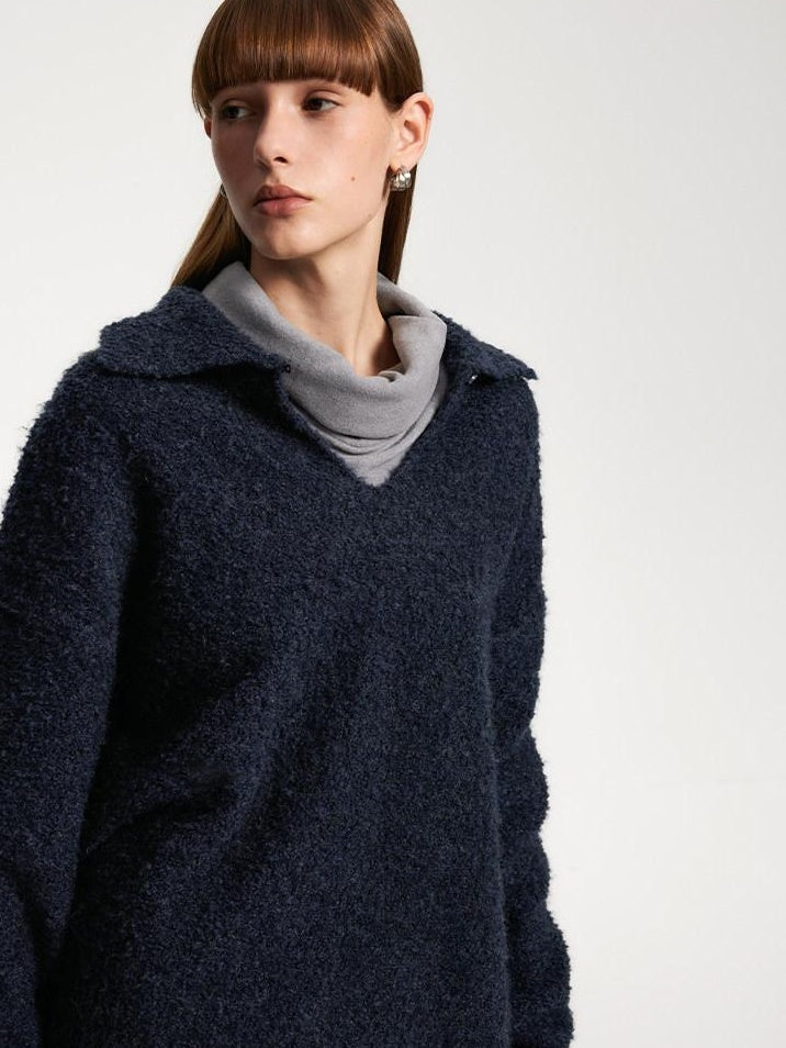 someonesometimes Soft Wool Blend Polo Collar Pullover Commuter Fit Royal Blue Sweaters