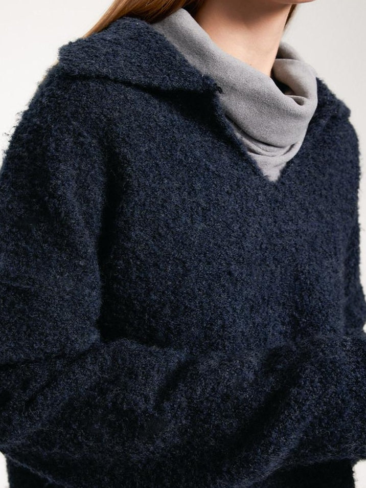 someonesometimes Soft Wool Blend Polo Collar Pullover Commuter Fit Royal Blue Sweaters