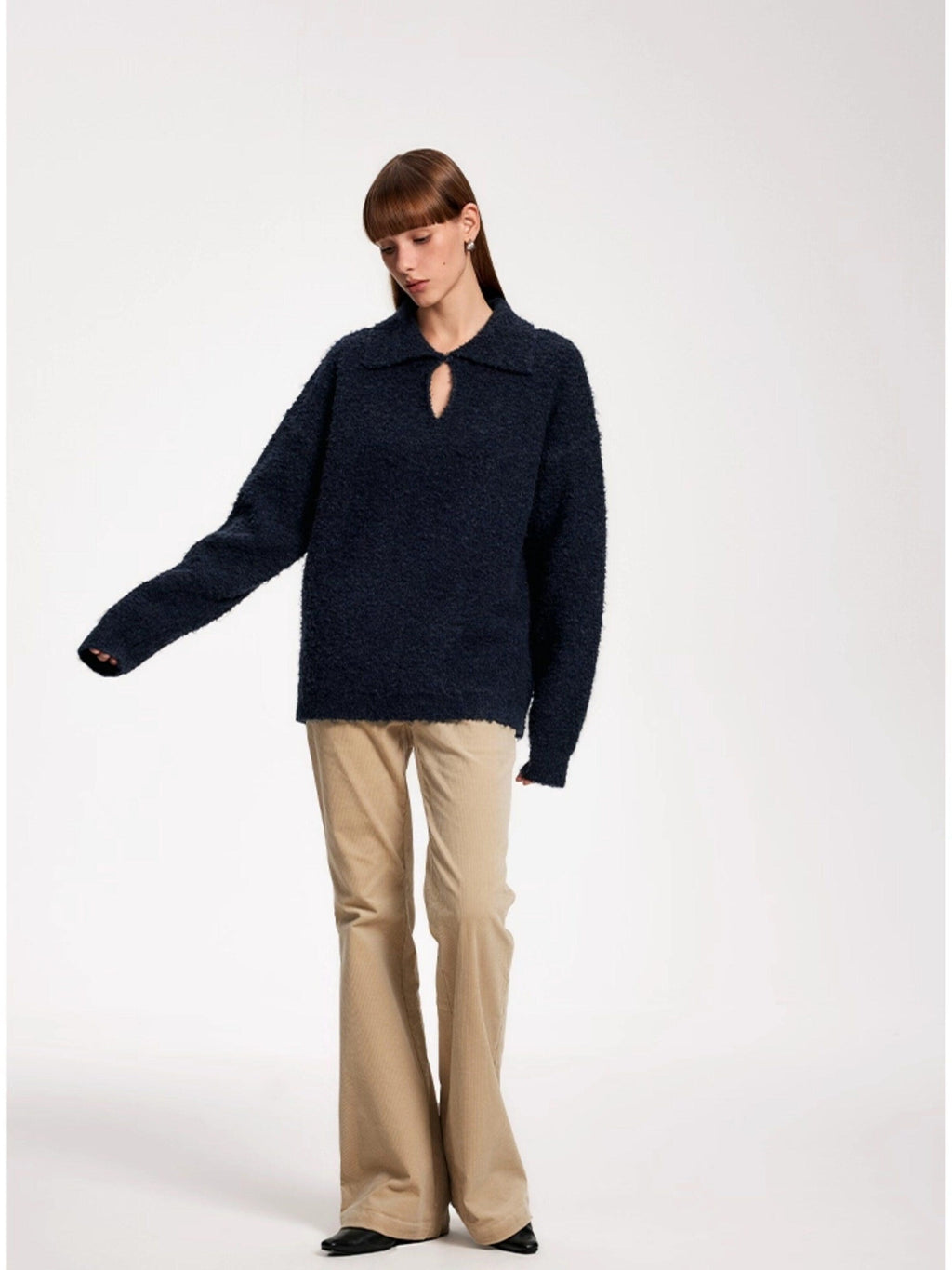 someonesometimes Soft Wool Blend Polo Collar Pullover Commuter Fit Royal Blue Sweaters