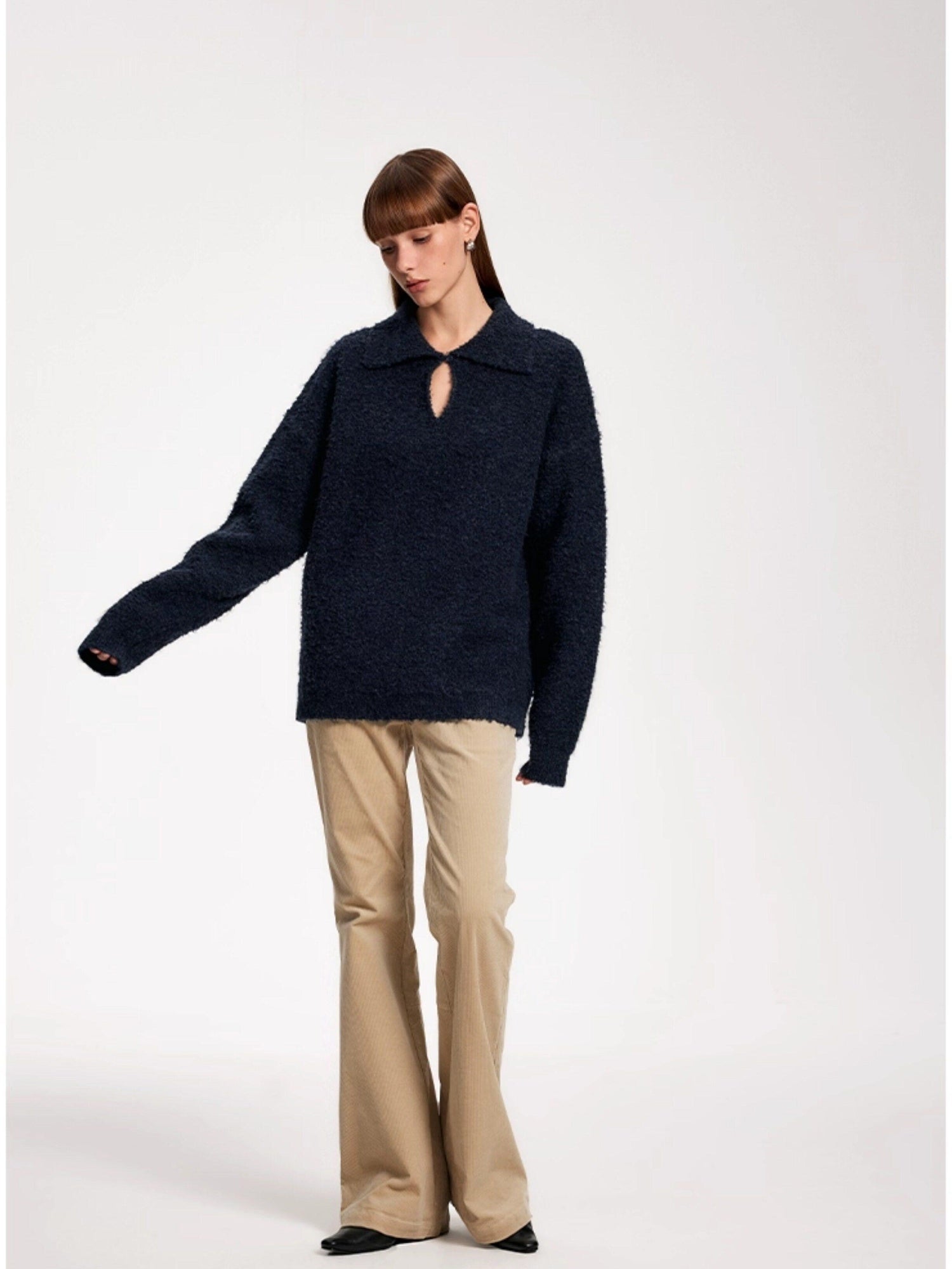 someonesometimes Soft Wool Blend Polo Collar Pullover Commuter Fit Royal Blue Sweaters