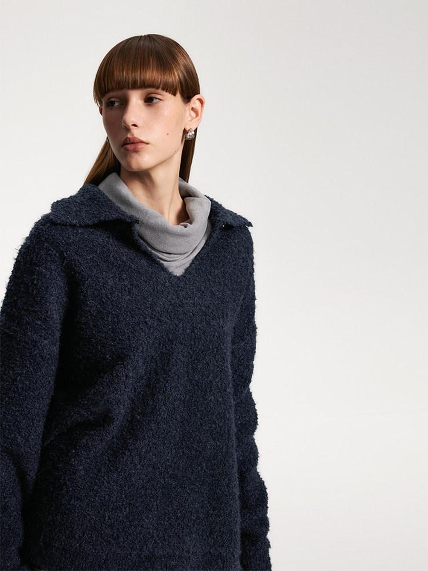 someonesometimes Soft Wool Blend Polo Collar Pullover Commuter Fit Royal Blue Sweaters