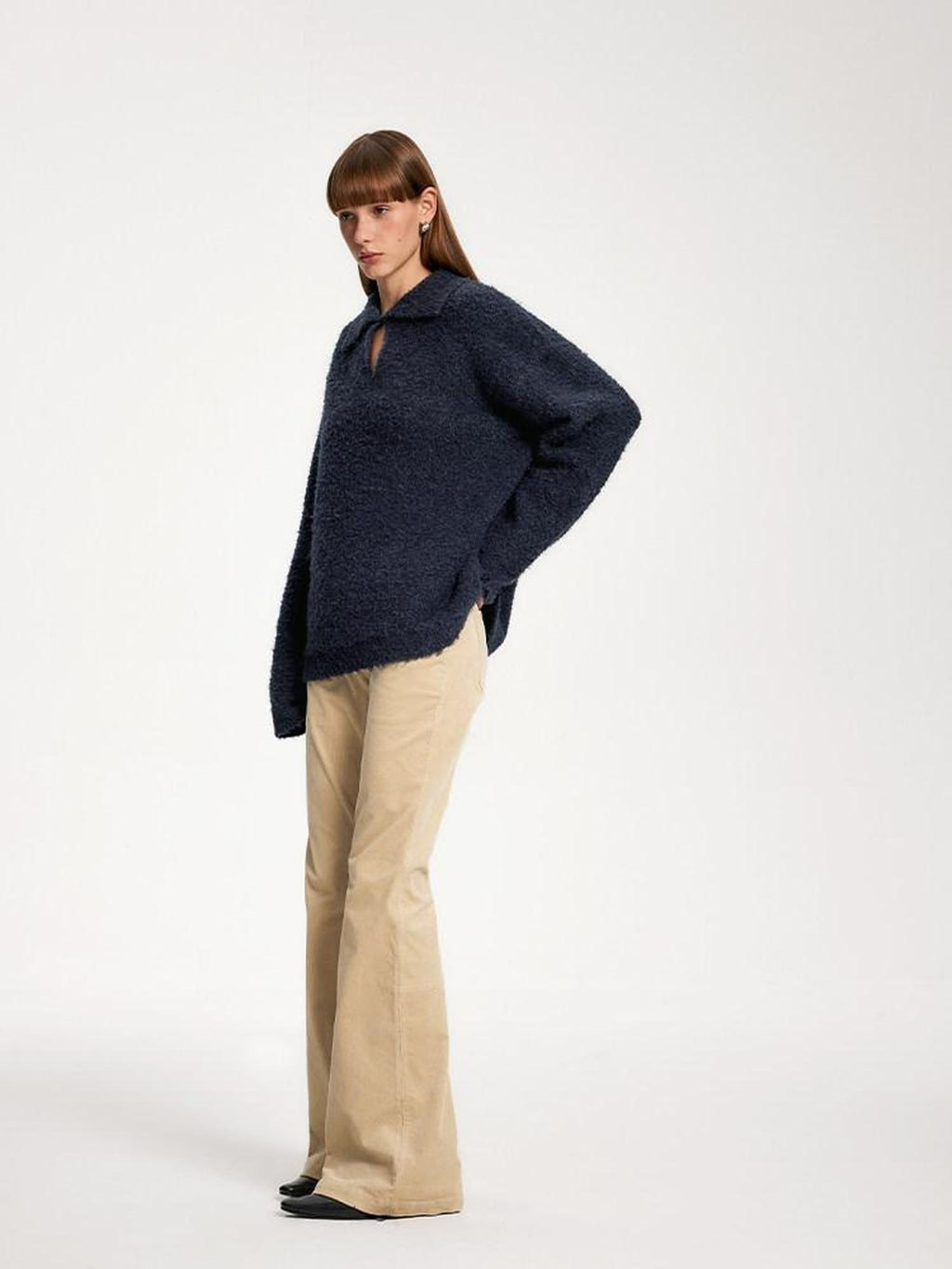someonesometimes Soft Wool Blend Polo Collar Pullover Commuter Fit Royal Blue Sweaters