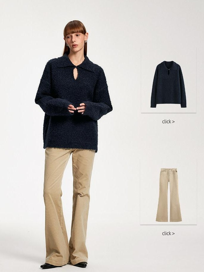 someonesometimes Soft Wool Blend Polo Collar Pullover Commuter Fit Royal Blue Sweaters