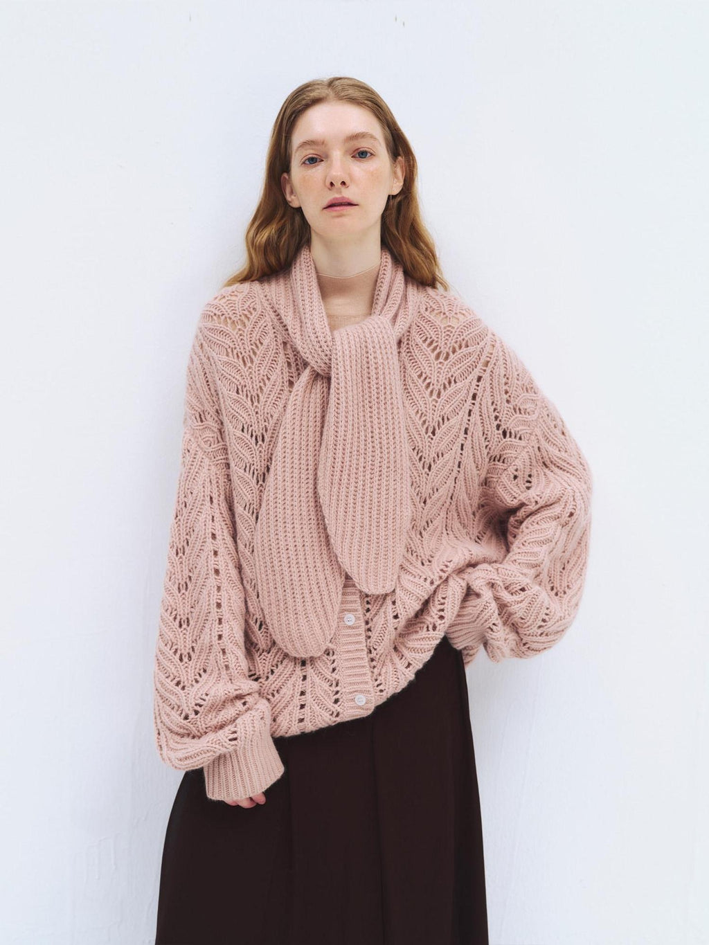 someonesometimes Soft Wool Blend Relaxed Tie Pullover Women Button Long Sleeve Blush Cardigans