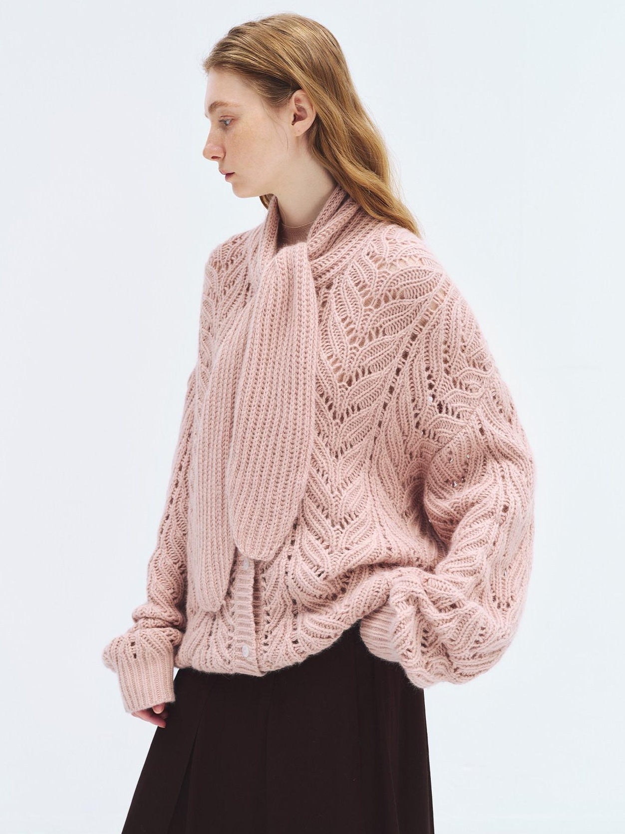 someonesometimes Soft Wool Blend Relaxed Tie Pullover Women Button Long Sleeve Blush Cardigans