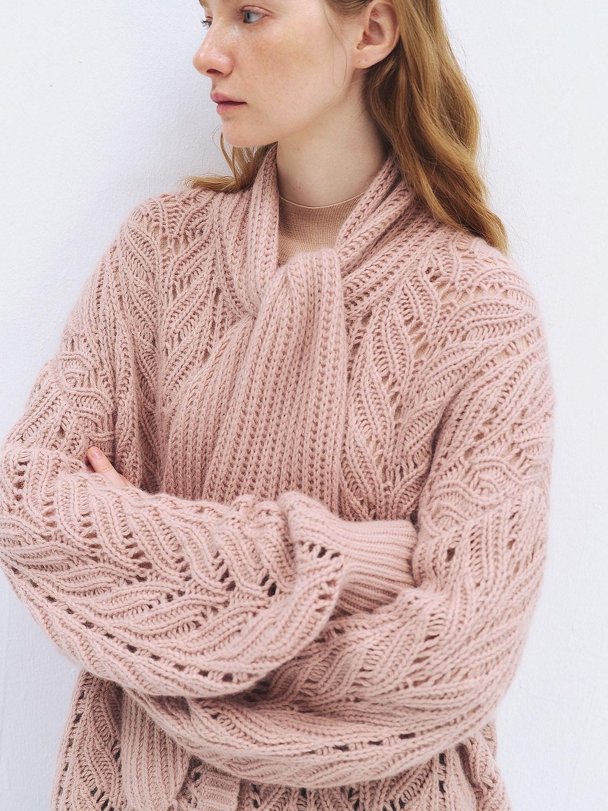 someonesometimes Soft Wool Blend Relaxed Tie Pullover Women Button Long Sleeve Blush Cardigans