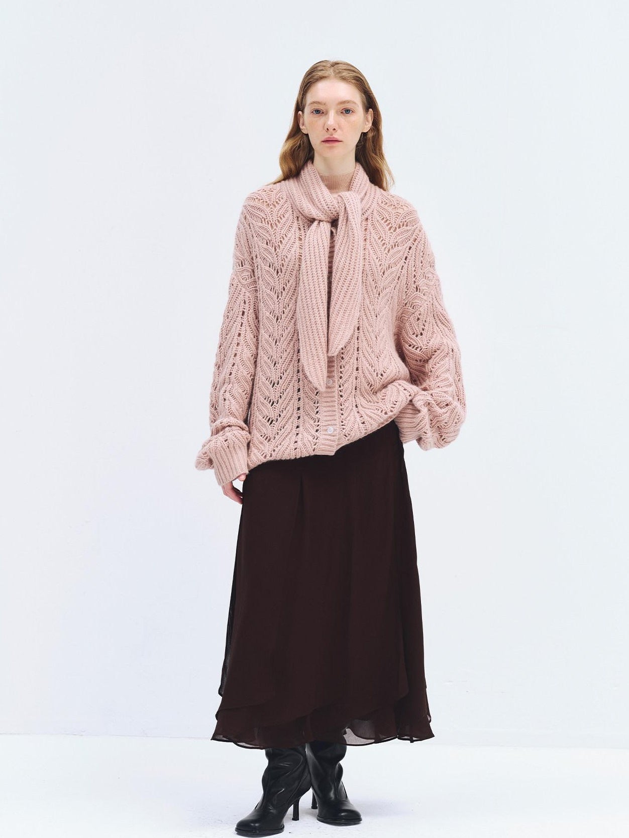 someonesometimes Soft Wool Blend Relaxed Tie Pullover Women Button Long Sleeve Blush Cardigans