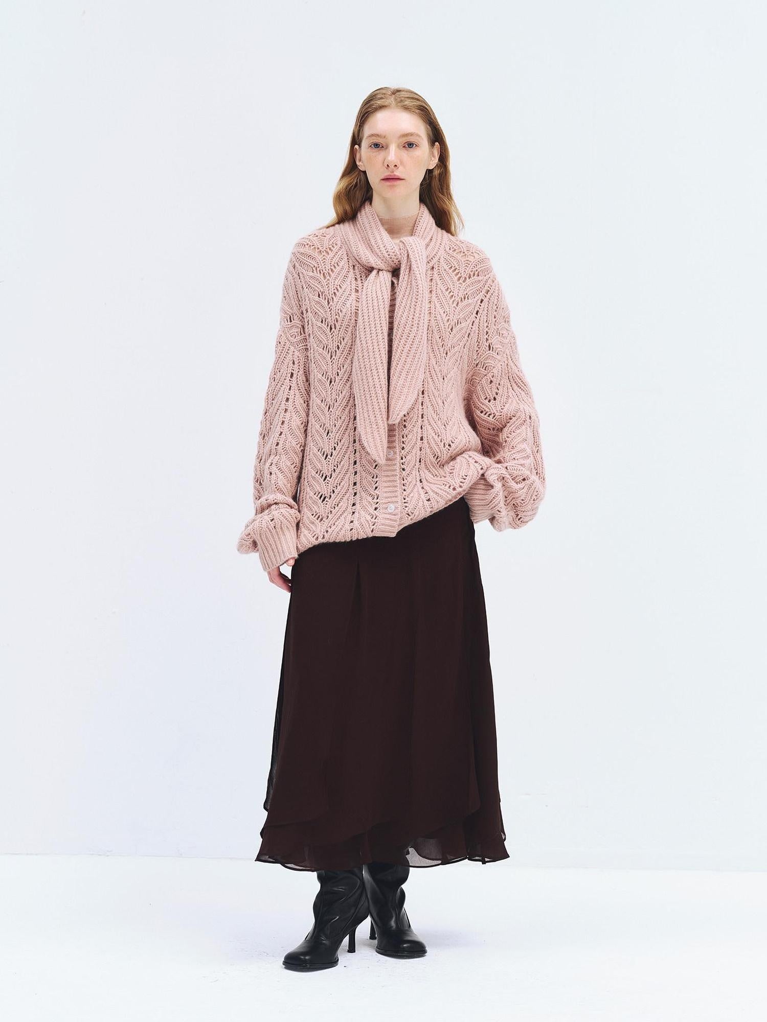 someonesometimes Soft Wool Blend Relaxed Tie Pullover Women Button Long Sleeve Blush Cardigans