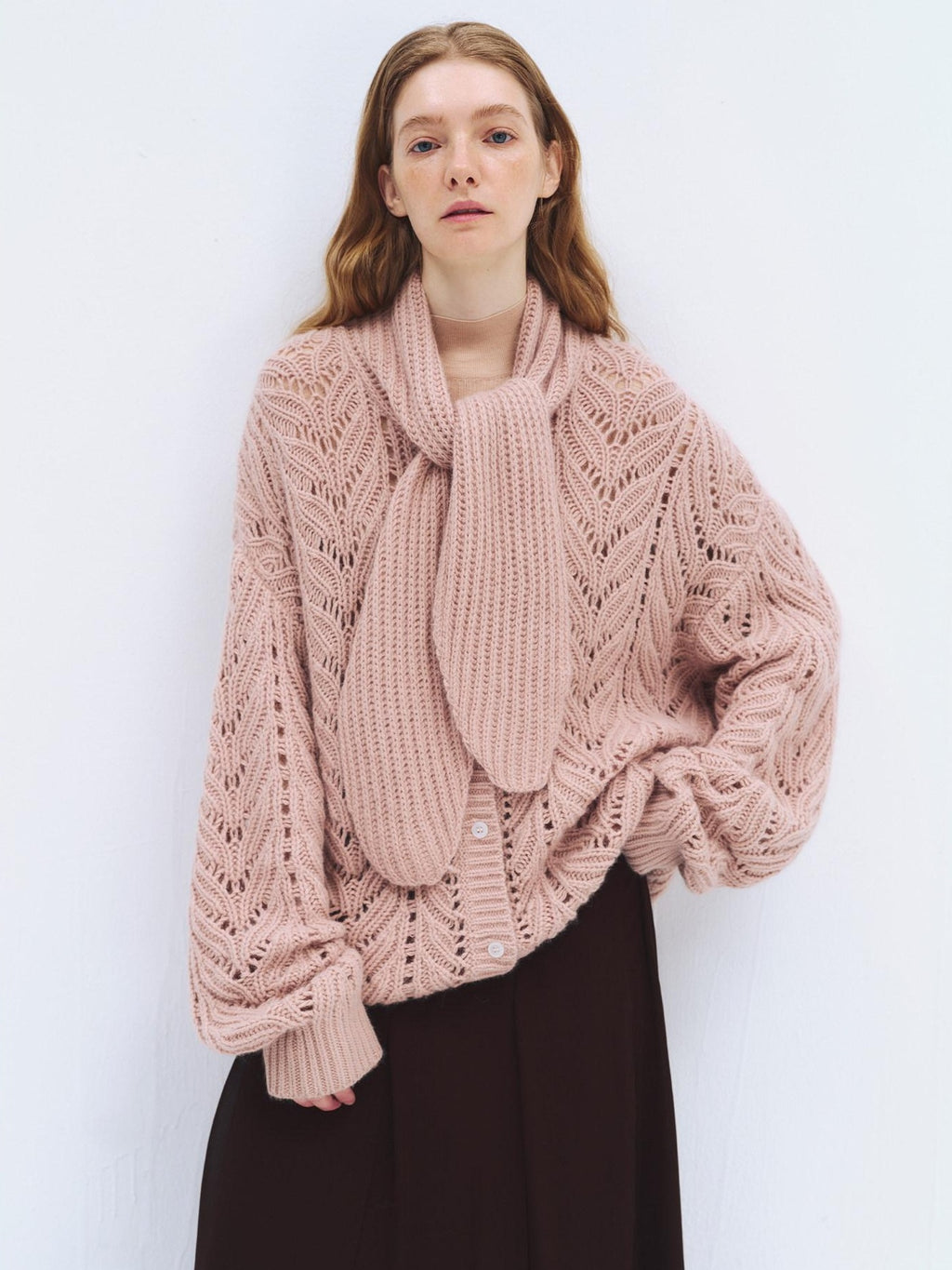 someonesometimes Soft Wool Blend Relaxed Tie Pullover Women Button Long Sleeve Blush Cardigans