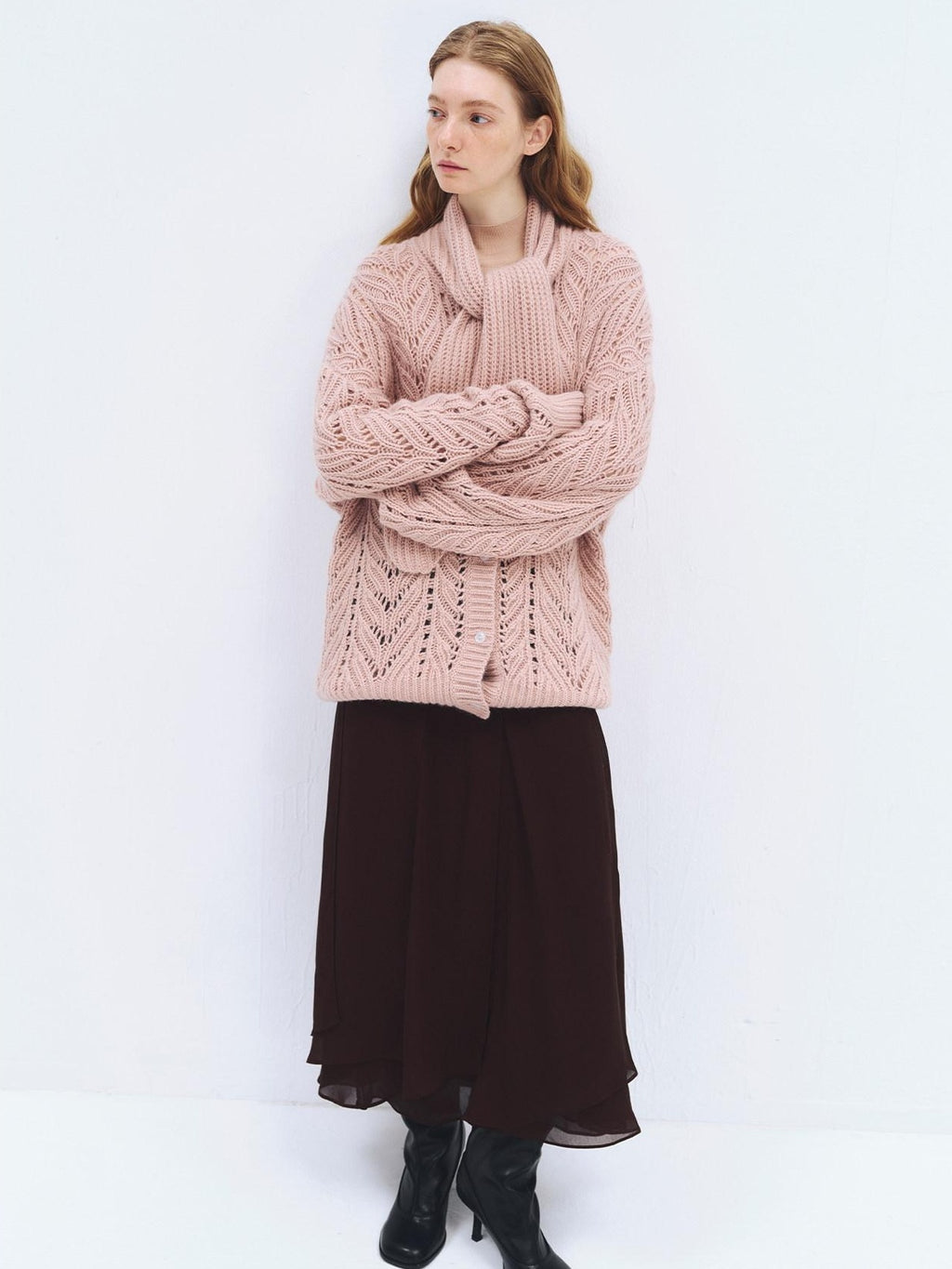 someonesometimes Soft Wool Blend Relaxed Tie Pullover Women Button Long Sleeve Blush Cardigans