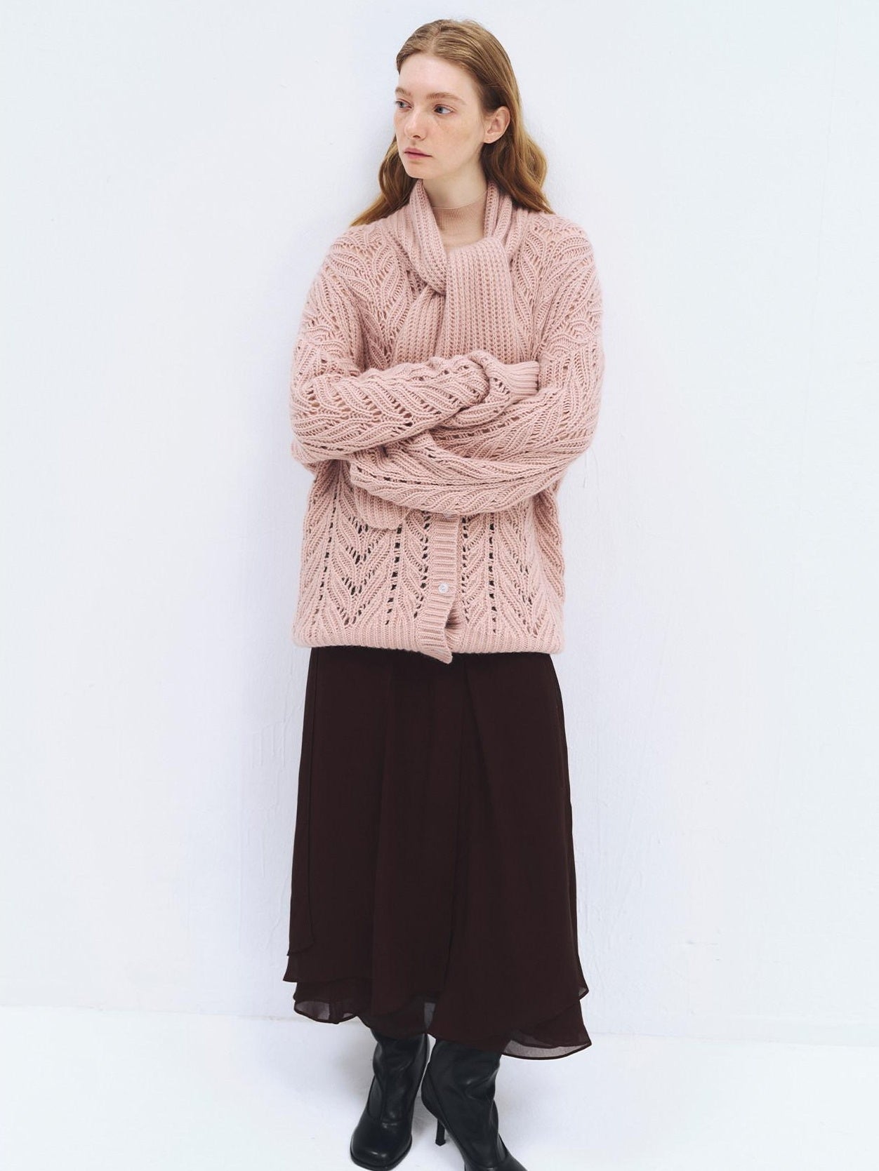 someonesometimes Soft Wool Blend Relaxed Tie Pullover Women Button Long Sleeve Blush Cardigans