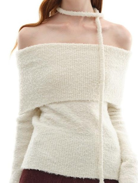 someonesometimes Soft Wool Blend Sweet Princess Loose Fit Boat Neck Women Knit Pullover Sweaters