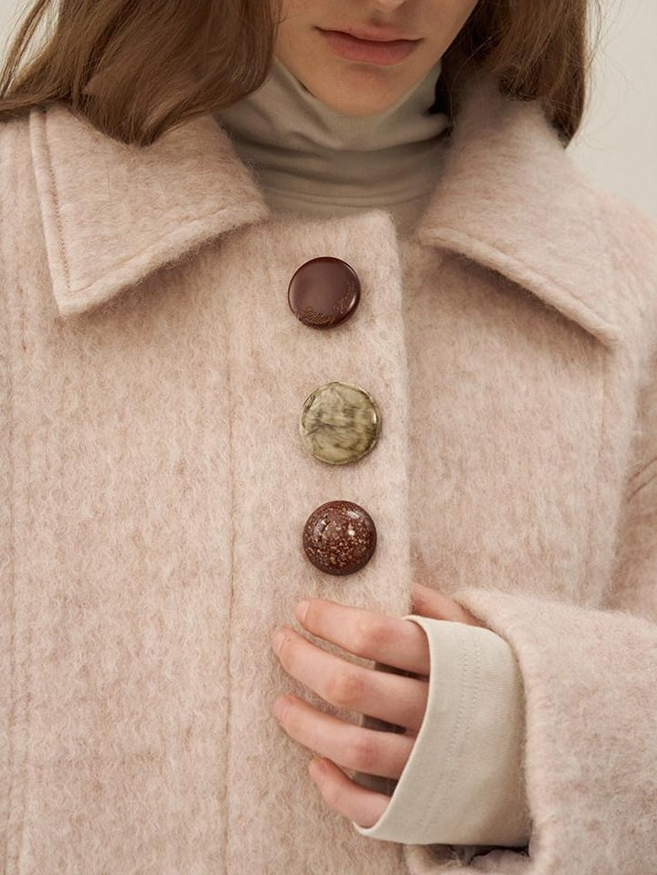 someonesometimes Soft Wool Blend Tailored Commuter Lapel Women Cherry Yarn Button Wool Coats