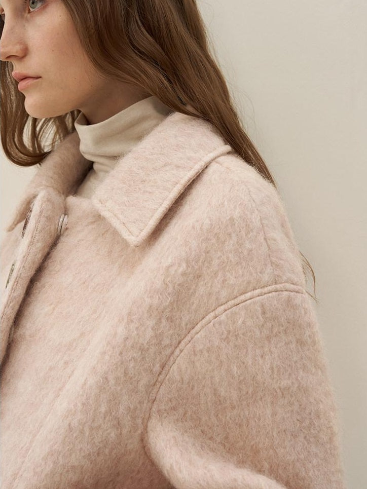 someonesometimes Soft Wool Blend Tailored Commuter Lapel Women Cherry Yarn Button Wool Coats