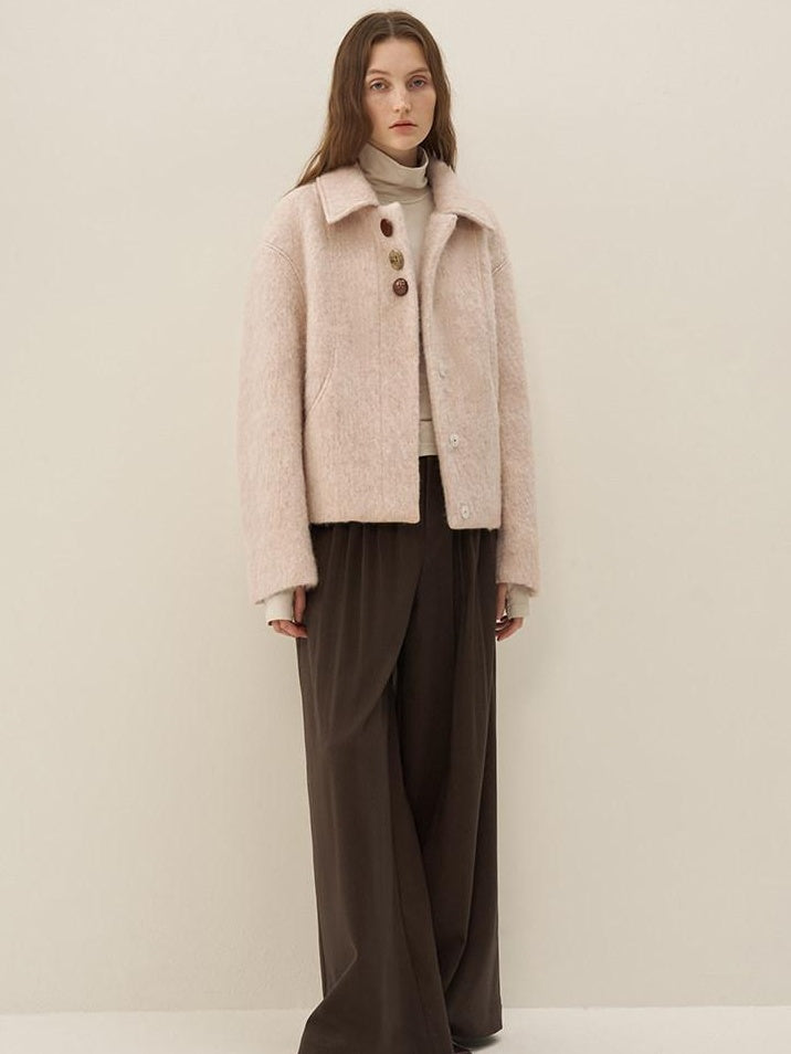 someonesometimes Soft Wool Blend Tailored Commuter Lapel Women Cherry Yarn Button Wool Coats