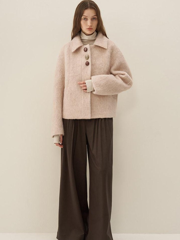 someonesometimes Soft Wool Blend Tailored Commuter Lapel Women Cherry Yarn Button Wool Coats