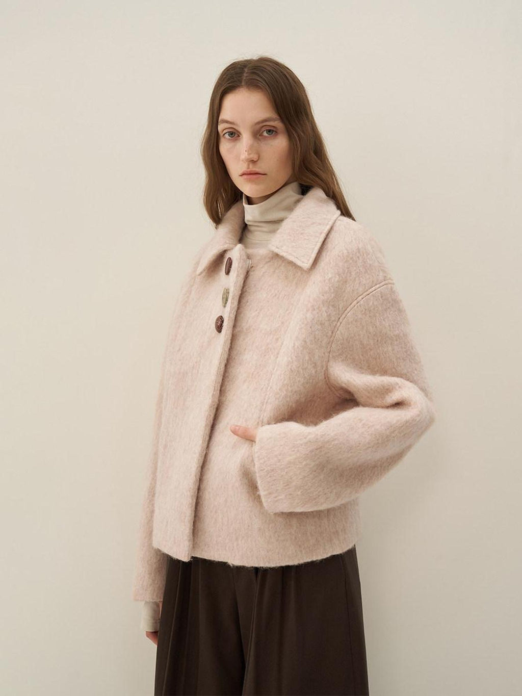 someonesometimes Soft Wool Blend Tailored Commuter Lapel Women Cherry Yarn Button Wool Coats