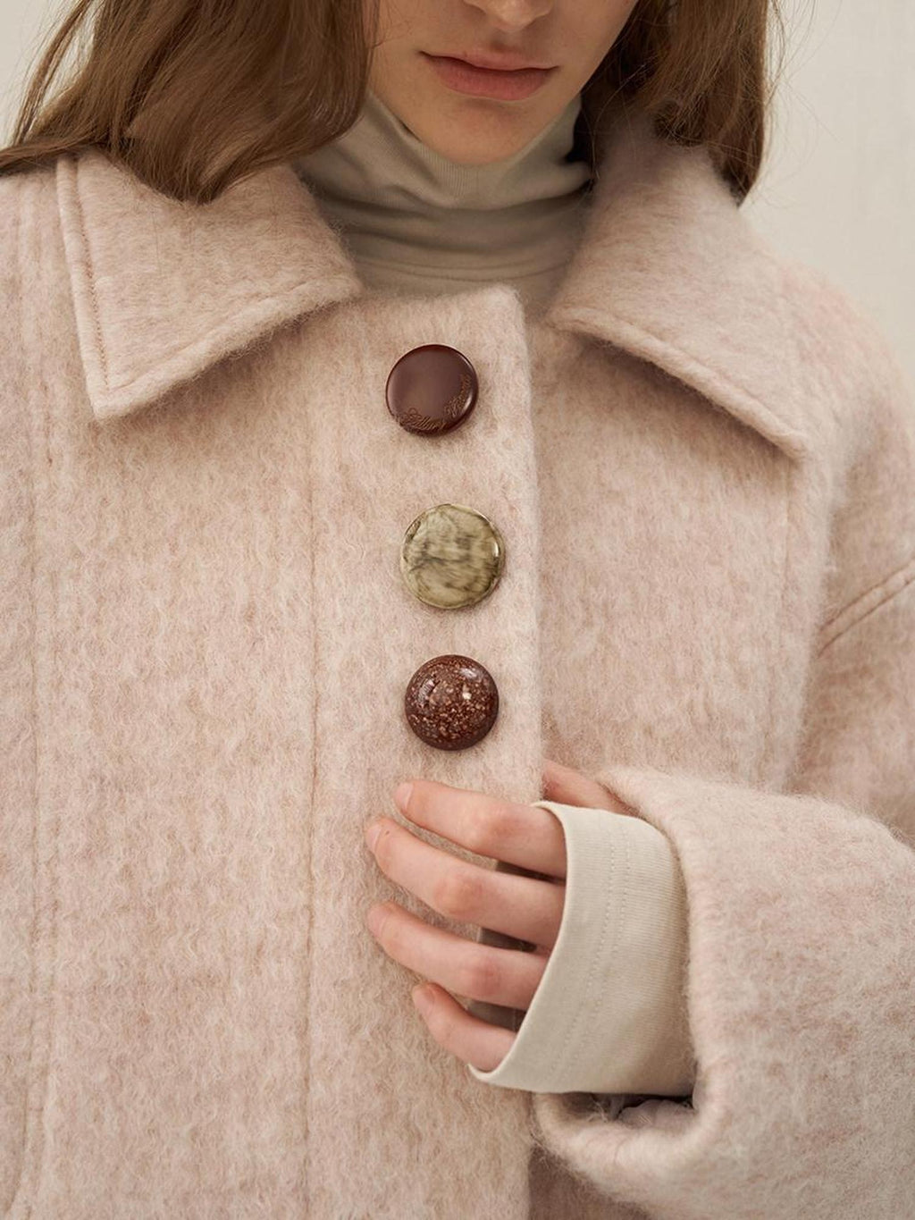 someonesometimes Soft Wool Blend Tailored Commuter Lapel Women Cherry Yarn Button Wool Coats