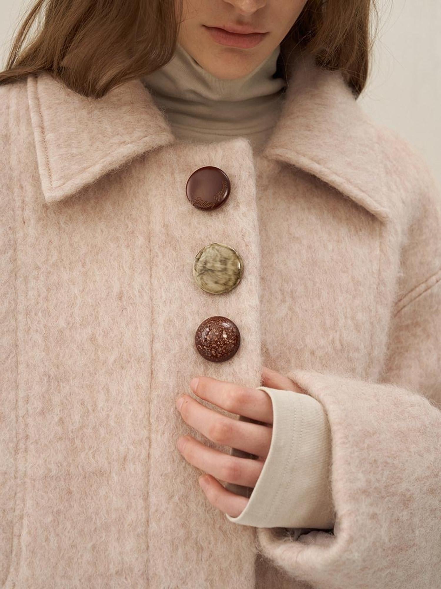 someonesometimes Soft Wool Blend Tailored Commuter Lapel Women Cherry Yarn Button Wool Coats