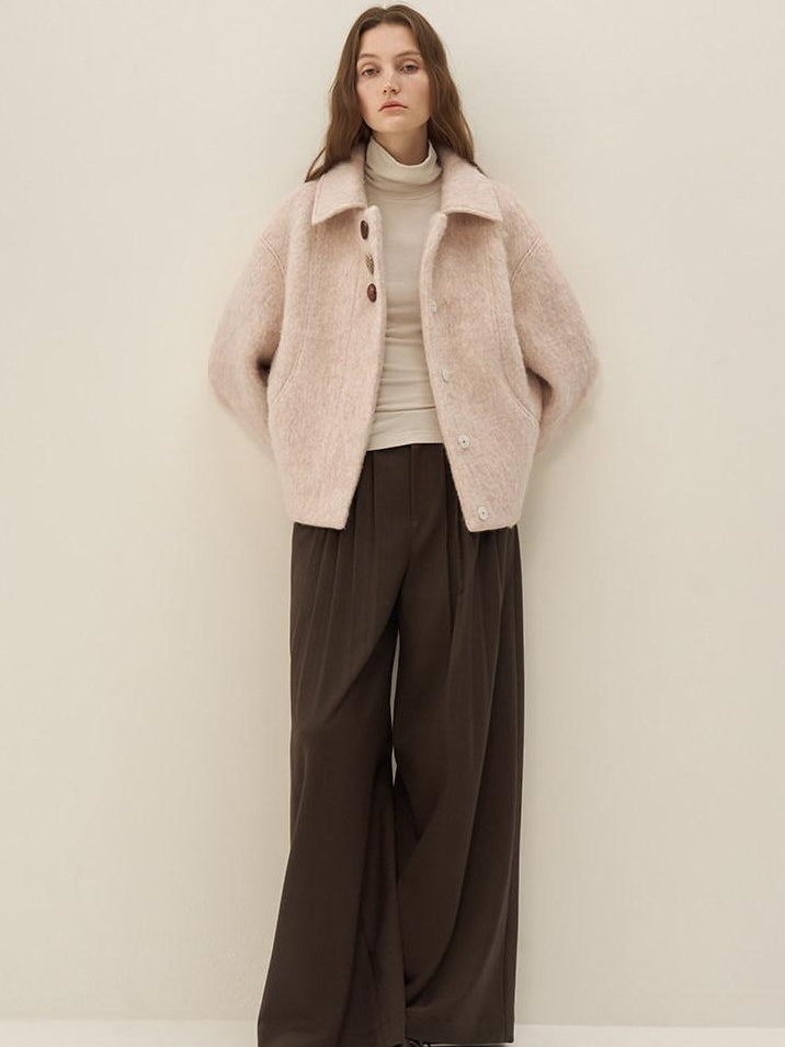 someonesometimes Soft Wool Blend Tailored Commuter Lapel Women Cherry Yarn Button Wool Coats