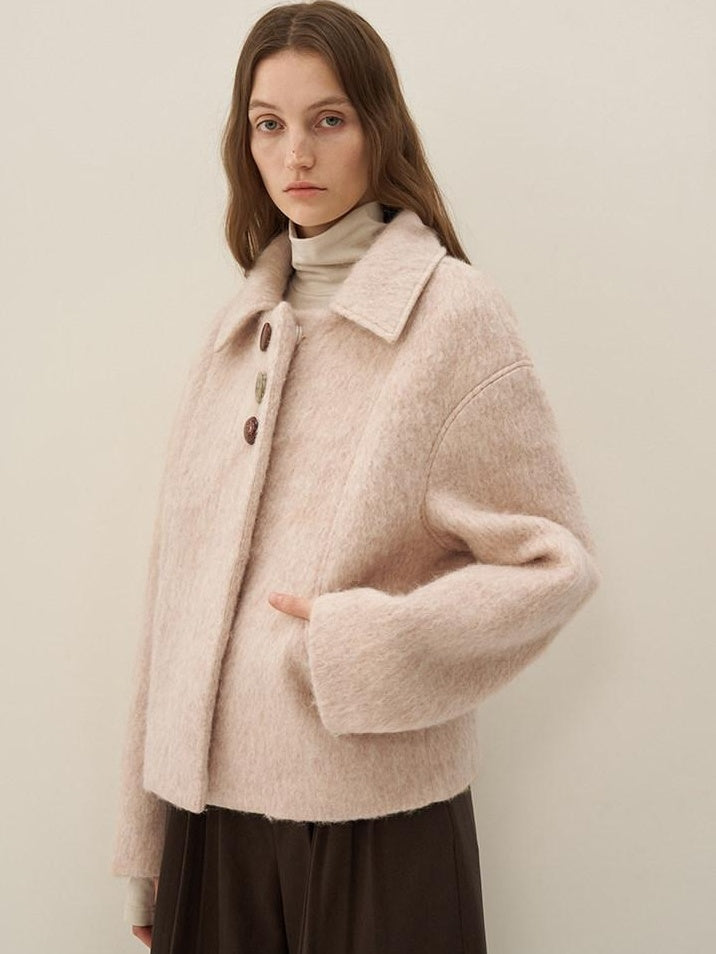 someonesometimes Soft Wool Blend Tailored Commuter Lapel Women Cherry Yarn Button Wool Coats